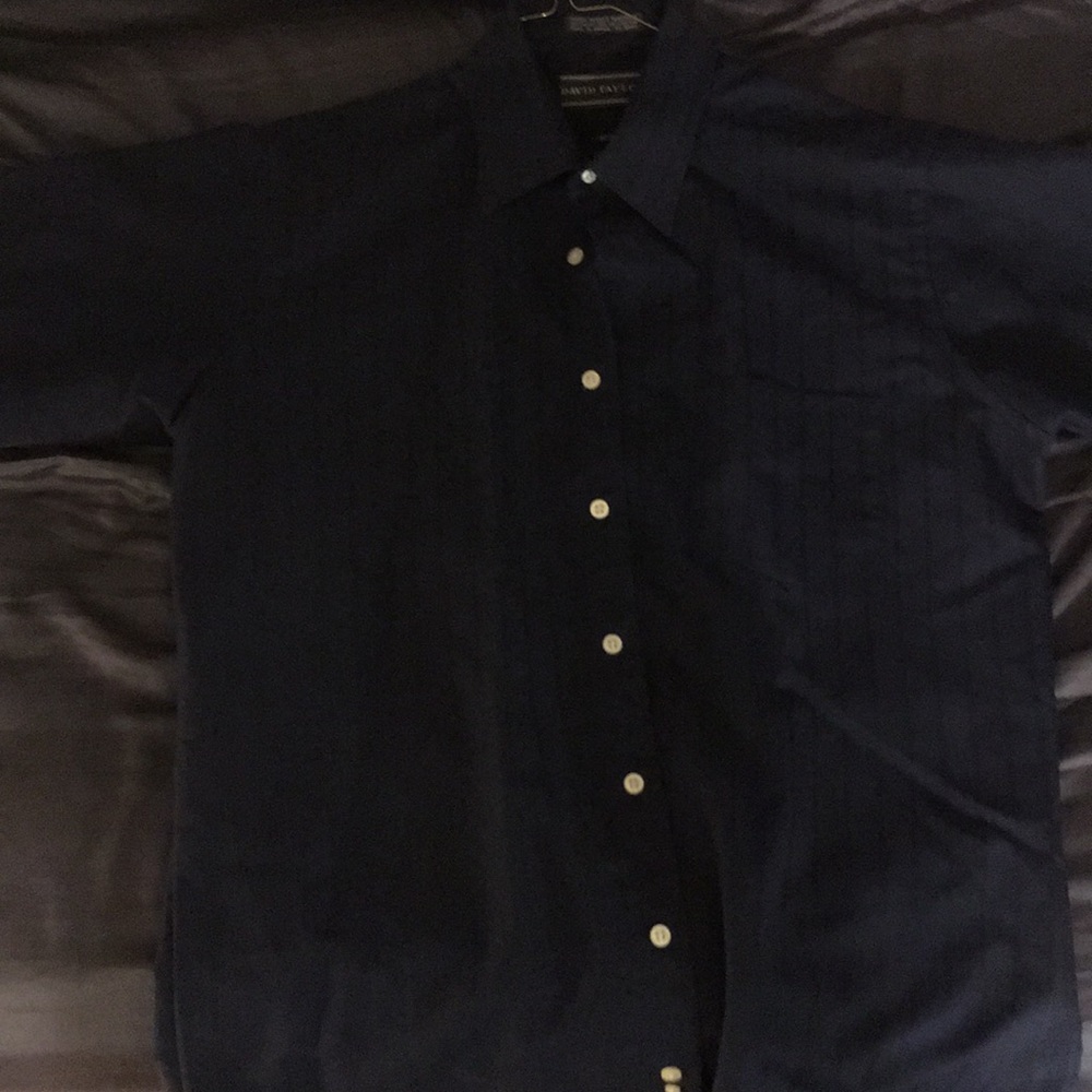 Blue button up vertical striped dress shirt